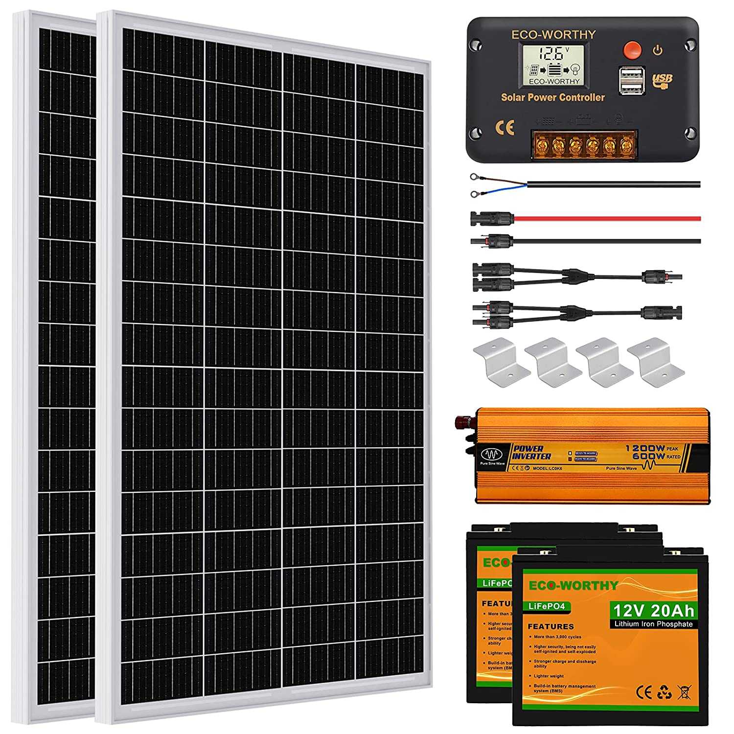 ECO-WORTHY 240W 12V Solar Panel System 1kWh/Day Solar Power Off Grid Ki